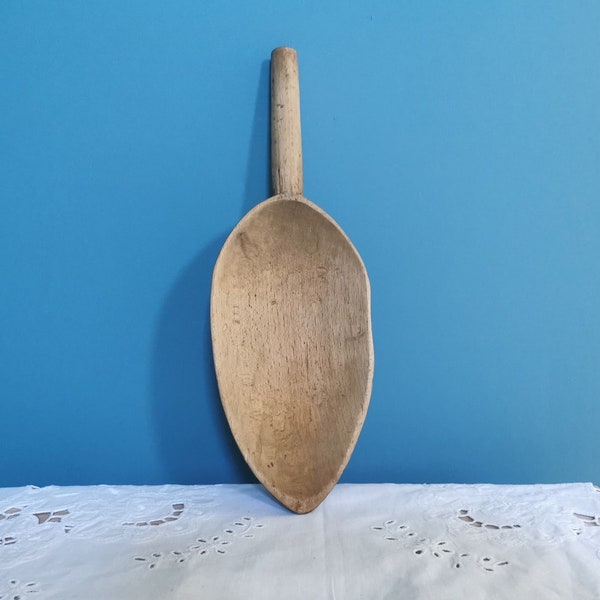 French Antiqu  Wooden Spoon / Retro Country / Farmhouse Kitchenware / Rustic Primitive Cottage Kitchen / Cuillière Grande capacité en bois