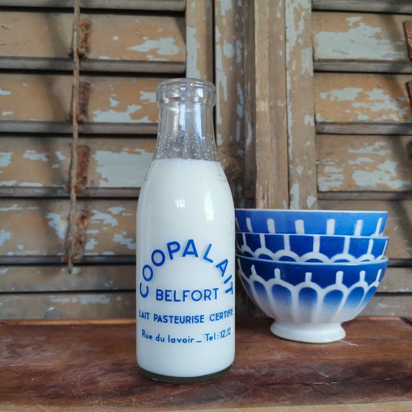 Botella de leche vintage francesa / Barware viejo / Cristalería vieja / Bouteille lait ancienne / Vintage francés / Hecho en Francia / Ancien / Francés antiguo