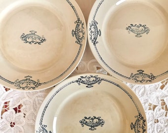 Set of 3 French Terre de Fer  / St Amand plates / French porcelain / Vintage Old French Tableware / Kitchen / Vintage / French /