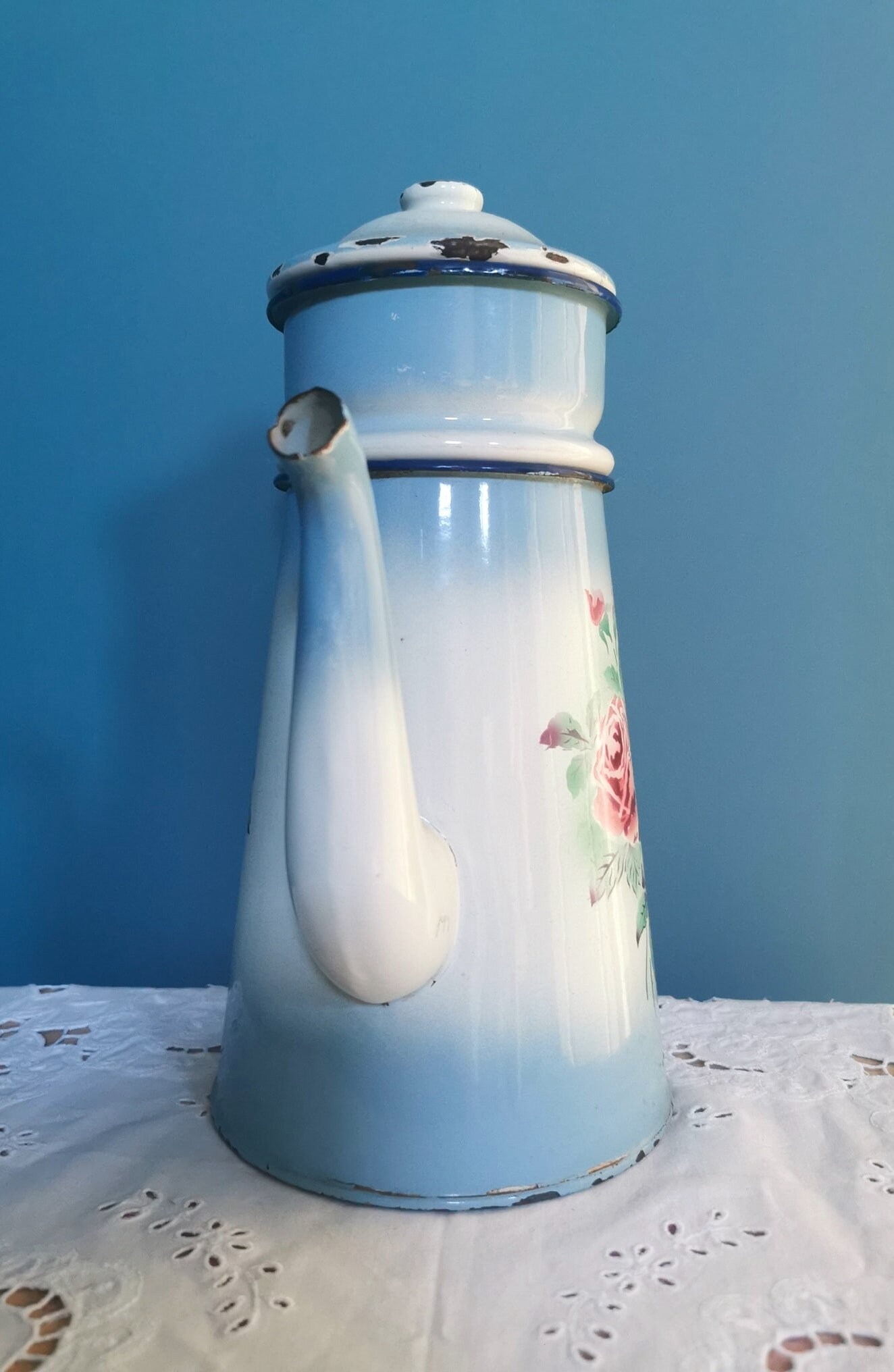 French Japy Floral Pansies / Vintage French Enamelware, JAPY