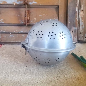 Vintage French Metal Rice Cooker / Infusion Ball, Retro Cooking Accessory from France, Upcycled Light Shade, Old Farmhouse Kitchen Decor