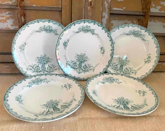 Set of 5 Antique Transferware of Digoin Sarreguemines France 19th St Amandiniose Chevreuse