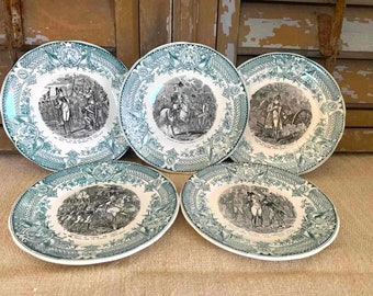 Set of 5 Antique talking plate Napoléon Bonaparte Transferware of Digoin Sarreguemines France 19th