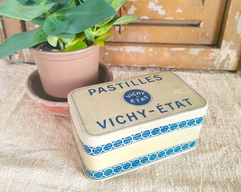 LARGE Size French vintage tin box / pastilles Vichy / rench tin candy box, vintage vichy tin box /Vichy lozenges French sheet metal boxes -