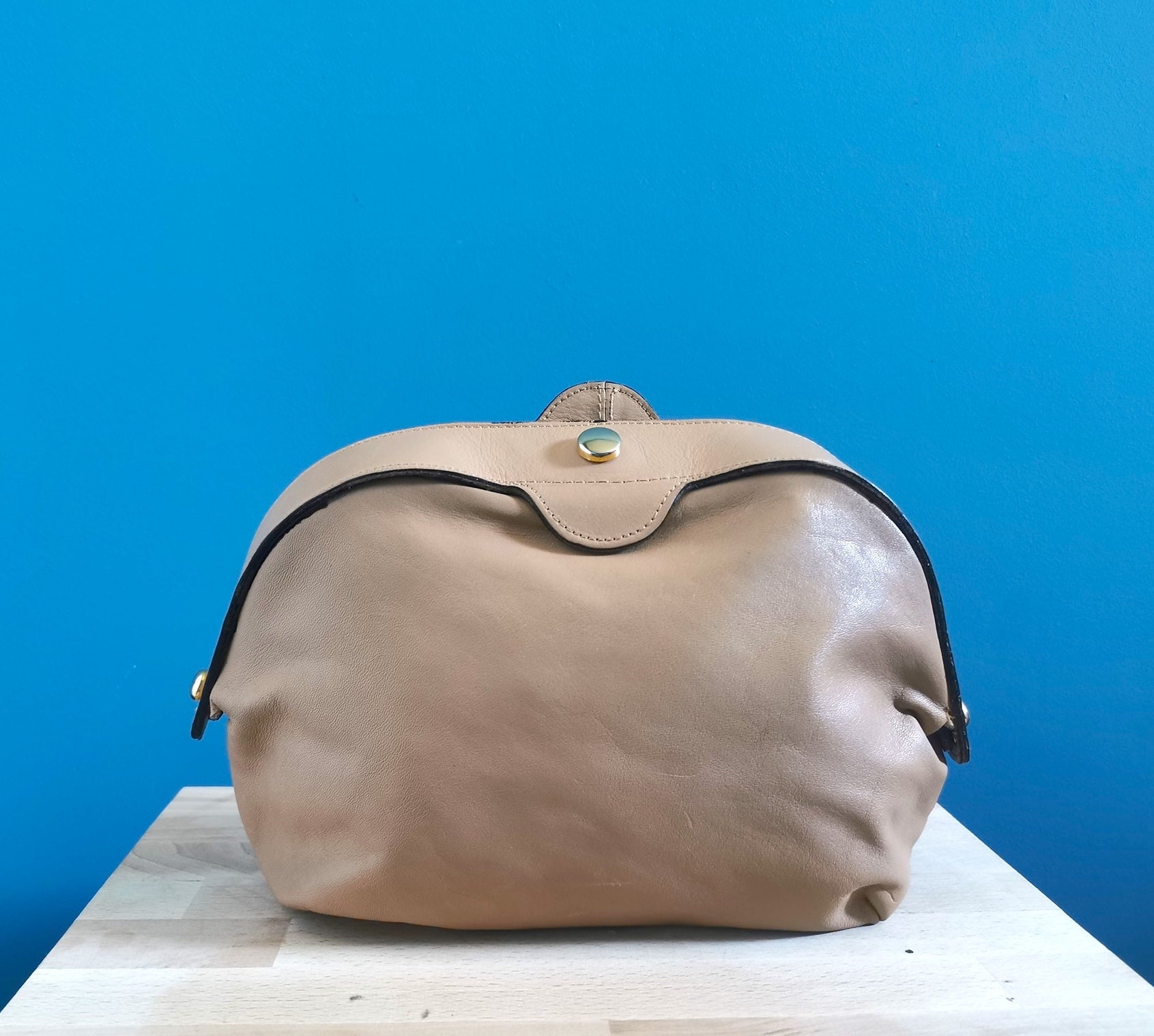 Old Soft Leather Cosmetic Holder Bag Trousse/ Cosmetic Bag 