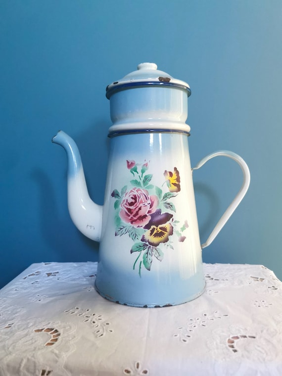 French Japy Floral Pansies / Vintage French Enamelware, JAPY