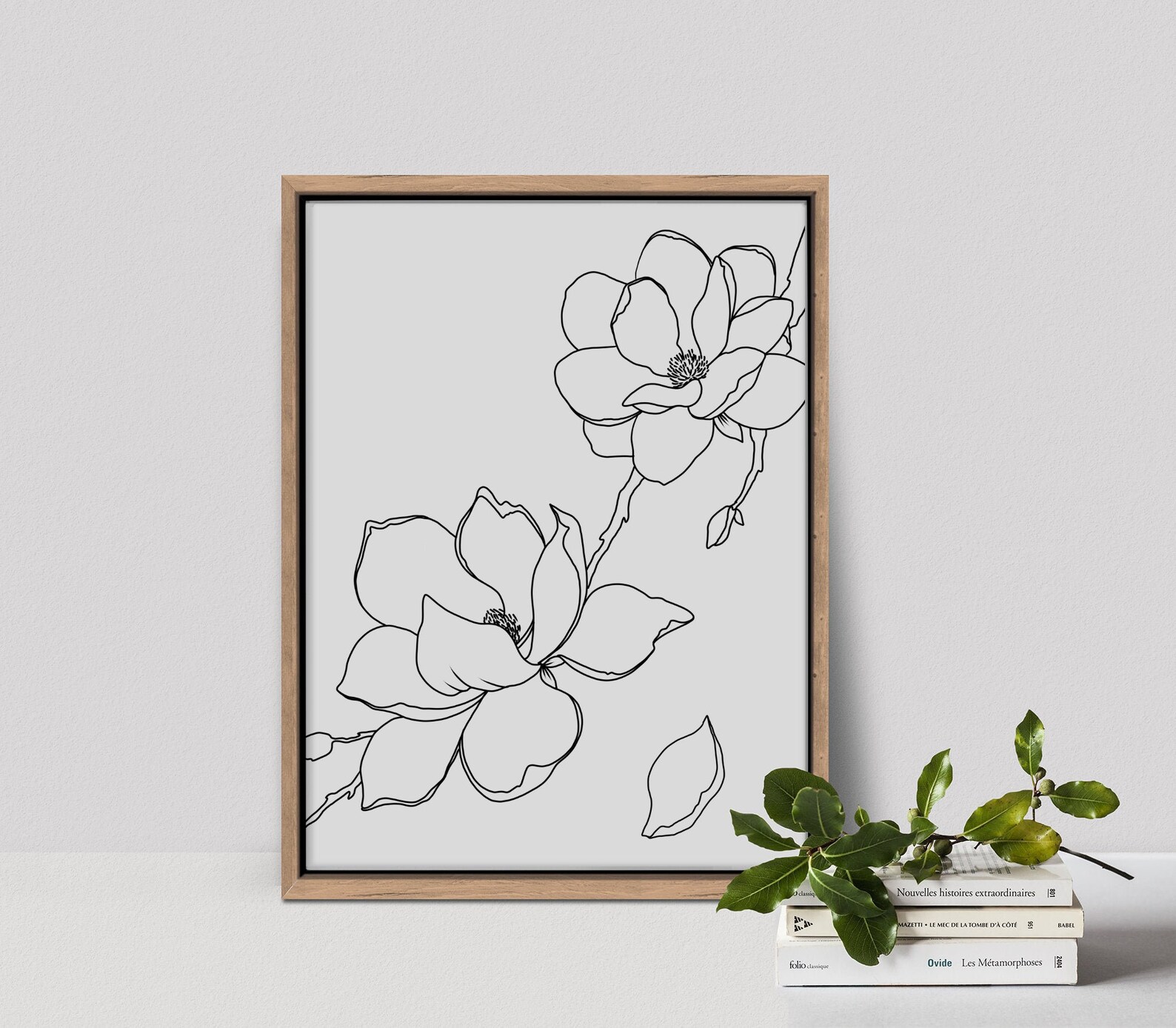 Line Art Wall Decor Magnolia Flower Printable Wall Art Etsy