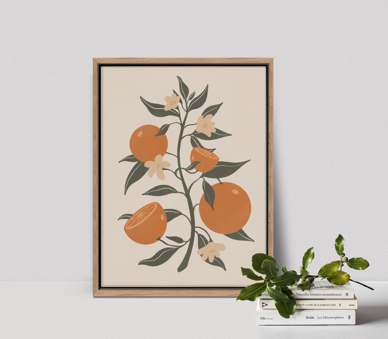 Vintage Clementine Wall Art, Orange Fruit Illustration, Mid Century