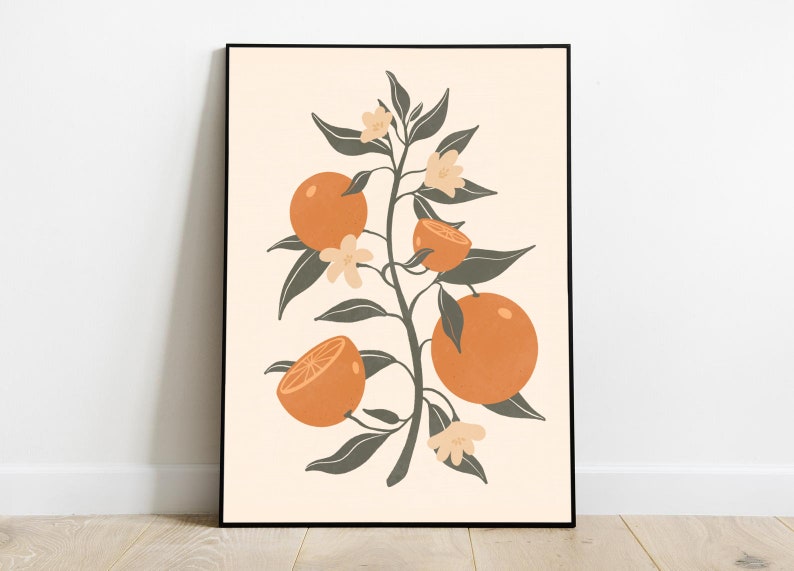 Vintage Clementine Wall Art Orange Fruit Illustration Mid Etsy