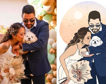 Custom Line Art Portrait - Personalized Family/Couples Illustration - Unique Minimalist Gift for Weddings, Anniversaries, Birthdays, Pets