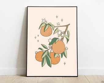 Simple Clementine Wall Art, Orange Art Print, Citrus Art, Fruit Art Print, Boho Wall Art Decor, Pastel Printable Wall Art, Tangerine Print