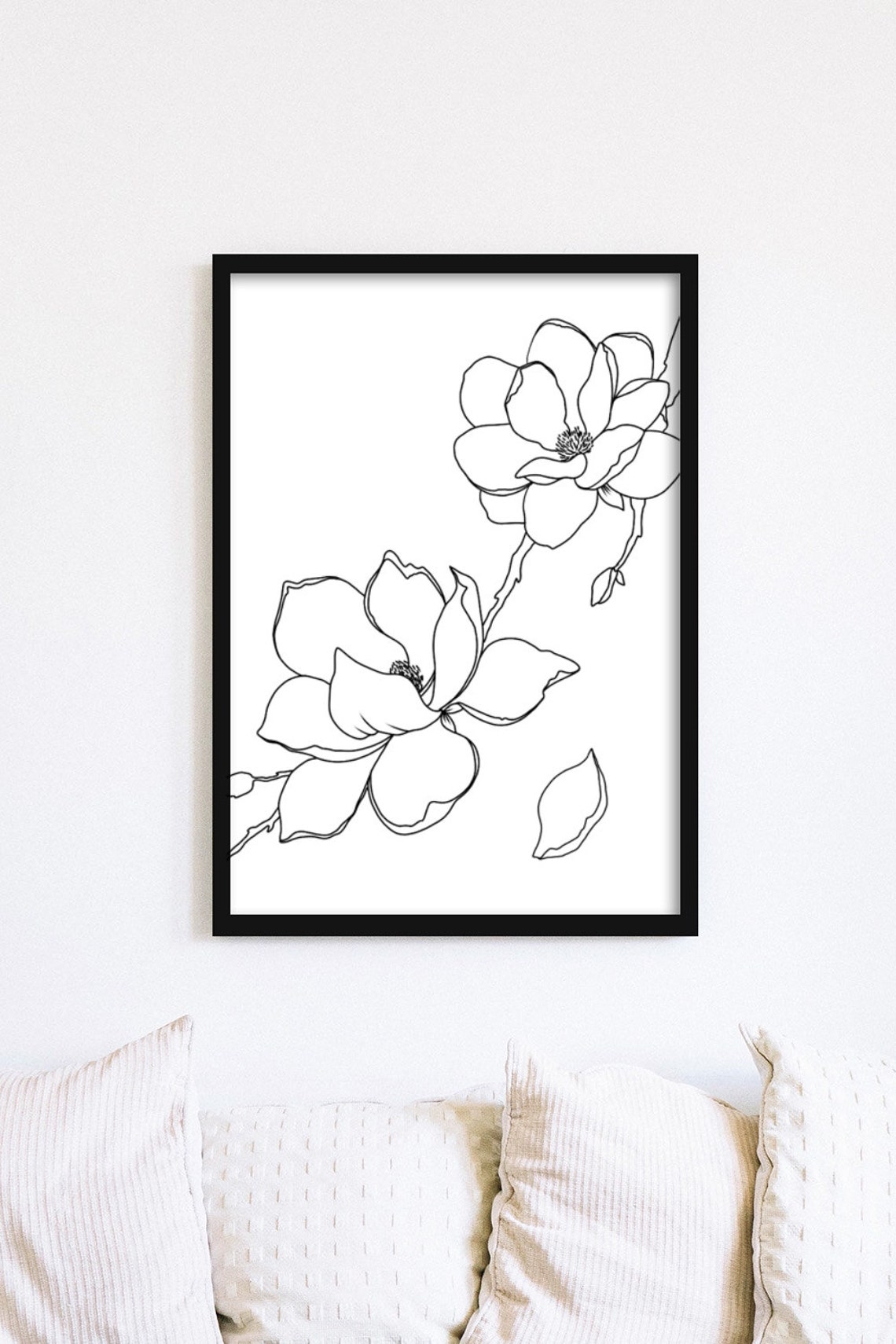 Line Art Wall Decor Magnolia Flower Printable Wall Art Etsy