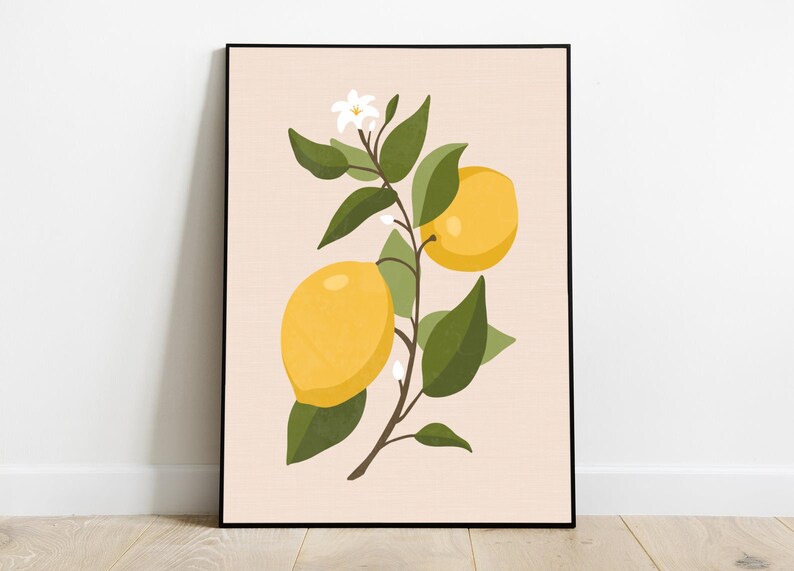 Vintage Lemon Wall Art, Lemon Art Print, Citrus Art, Fruit Art Print