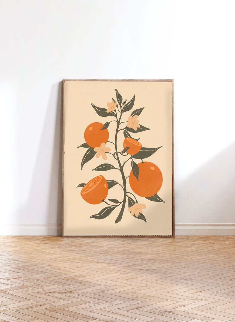 Vintage Clementine Wall Art Orange Fruit Illustration Mid Etsy