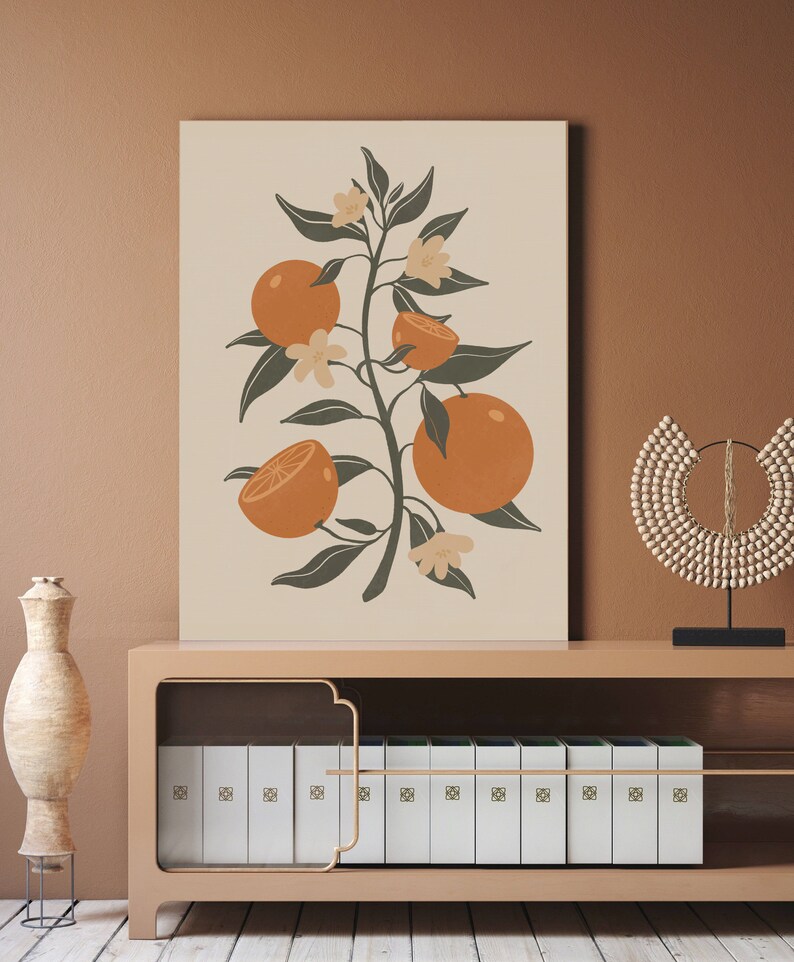 Vintage Clementine Wall Art Orange Fruit Illustration Mid Etsy