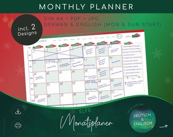 MONATSPLANER undatiert | digital, print | undated monthly planner| DIN A4 pdf jpg Deutsch Englisch | winter, christmas theme: ELFE