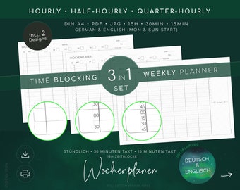 Zeitblöcke WOCHENPLANER Set – schedules, ToDo List, Notes | undated printable planner | weekly hourly planner| Deutsch Englisch