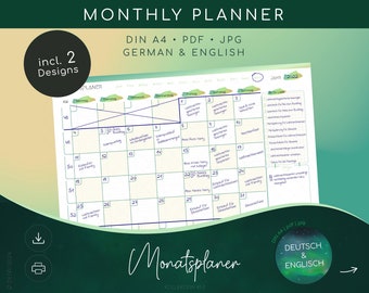 MONATSPLANER undatiert – schedules, To Do List, Notes |digital, printable | zum Ausdrucken | monthly planner| Deutsch Englisch