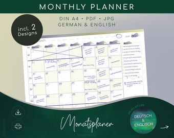 MONATSPLANER undatiert – Termine, ToDoListe, Notizen |digital, printable | digital, zum Ausdrucken | monthly planner| Deutsch Englisch