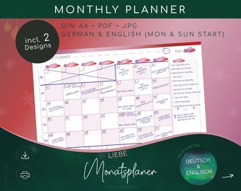 MONATSPLANER undatiert | digital, print | undated monthly planner| DIN A4 pdf jpg Deutsch Englisch | winter, christmas theme: LIEBE