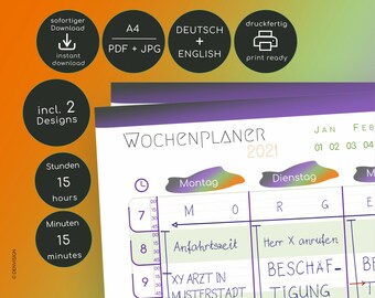 WOCHENPLANER - Termine, To-Do-Liste, Notizen | zum Ausdrucken | DIN A4 Querformat | pdf planer | zum Herunterladen | planner printables