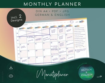 MONATSPLANER undatiert – schedules, ToDoList, Notes |digital, printable | digital, zum Ausdrucken | monthly planner| Deutsch Englisch