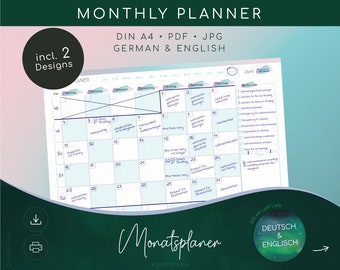 MONATSPLANER undatiert – Termine, ToDoListe, Notizen |digital, printable | digital, zum Ausdrucken | monthly planner| Deutsch Englisch