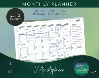 MONATSPLANER undatiert – schedules, To Do List, Notes |digital, printable | digital, zum Ausdrucken | monthly planner| Deutsch Englisch