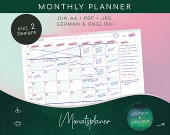 MONATSPLANER undatiert – schedules, ToDoList, Notes |digital, printable | digital, zum Ausdrucken | monthly planner| Deutsch Englisch