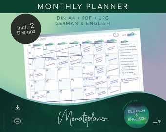 MONATSPLANER undatiert – schedules, To Do List, Notes |digital, printable | digital, zum Ausdrucken | monthly planner| Deutsch Englisch