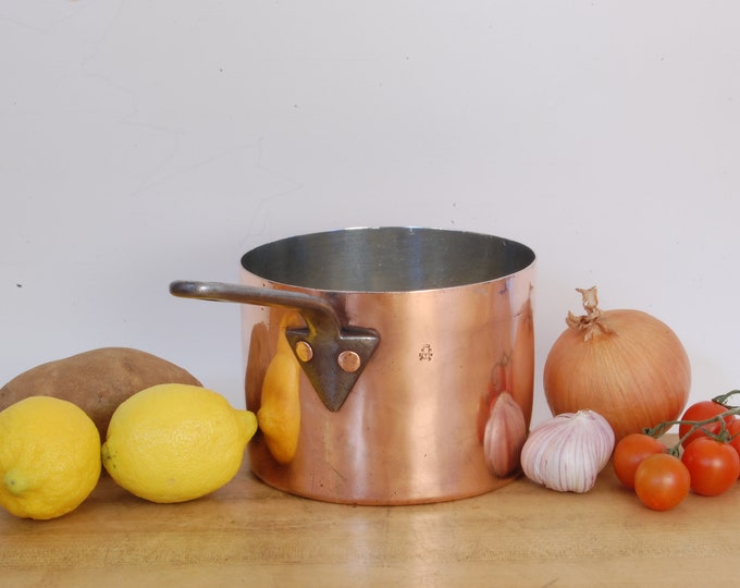 NEW TIN Dovetailed 6-1/8" E V Wilkes Co Stamped Saucepan. Made in England - Circa 1800s. We sell vintage and antique copper cookware.
