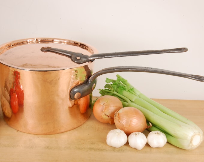 NEW TIN M&D, New York Stamped 10-3/8" Saucepan with Lid. 1.7mm, 7lb. 14oz. Circa 1860s-1870s. American Made.