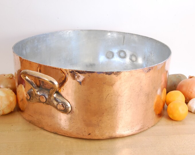 Reserved French Antique Copper 50cm MASSIVE Rondeau Pot Marmite Ragout  Faitout BIG Pan Good Tin Refurbished All Solid Copper Quality Pot