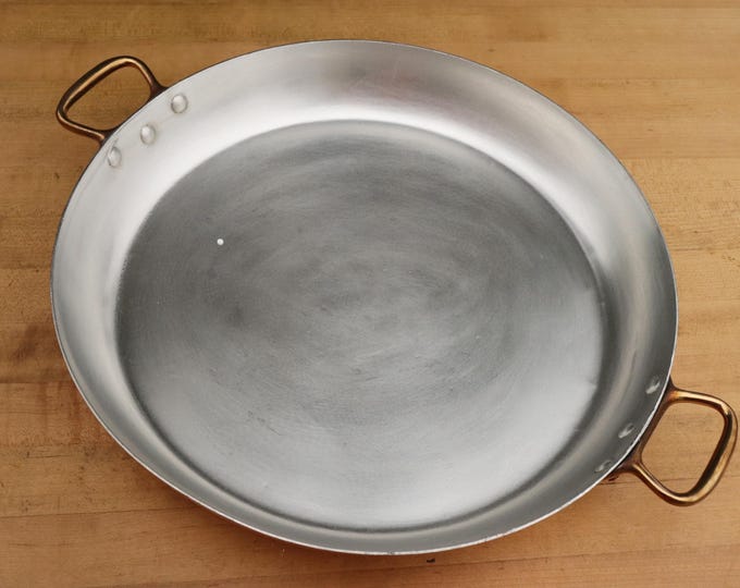 HUGE 16" BRIDGE Stamped Vintage Copper Roasting Pan. 7lb. 1oz.  New TIn - Ready to use in your kitchen! 1.9mm, 7lb. 1oz. Made in France.