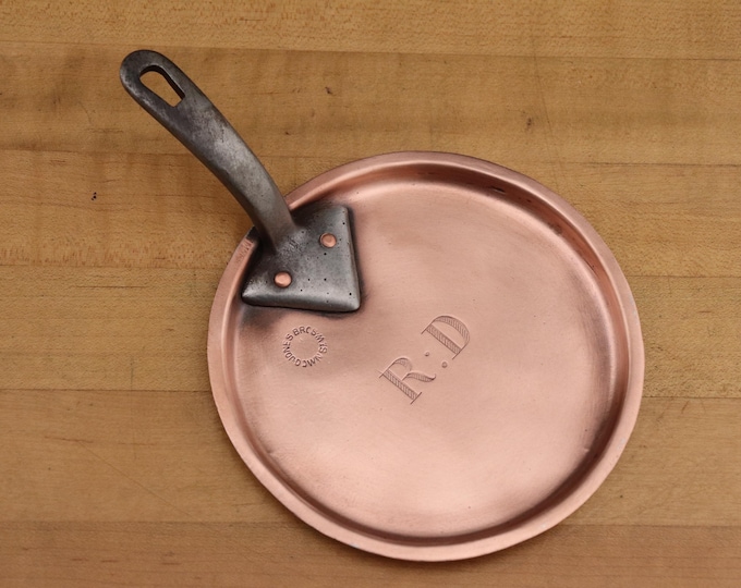 Antique copper and tin Lid with engraving "R:D" made by Jones Bros.  NEW TIN.