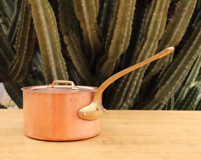 BRIDGE Stamped Vintage Copper 8" Saucepan with lid!   2.6mm, 6lb. 8oz. As Found. Made in France.
