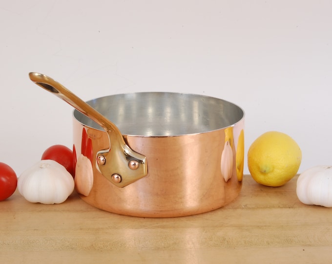 NEW TIN Vintage French 6-3/8" Sauce Pan. 1lb. 14oz., 1.7mm. We sell vintage and antique copper cookware.