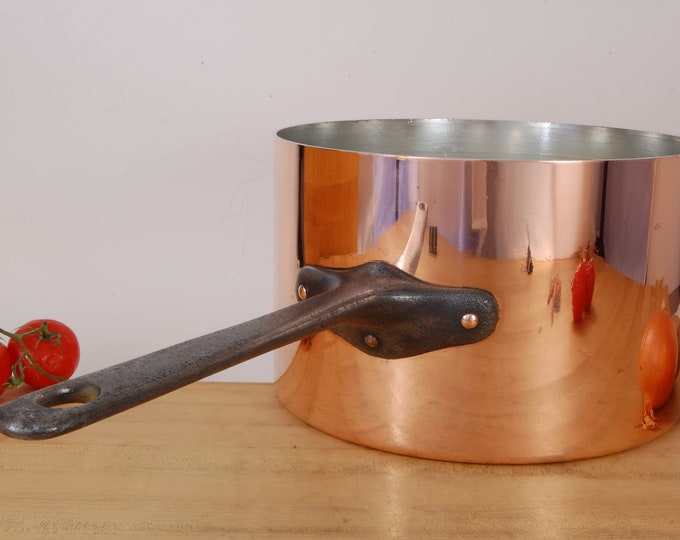 2.8mm NEW TIN 12-3/4" Sauce Pan, Vogelsang & Kuhn/Gebrüder Schwabenland Attributed (German). 18lb. 3oz.