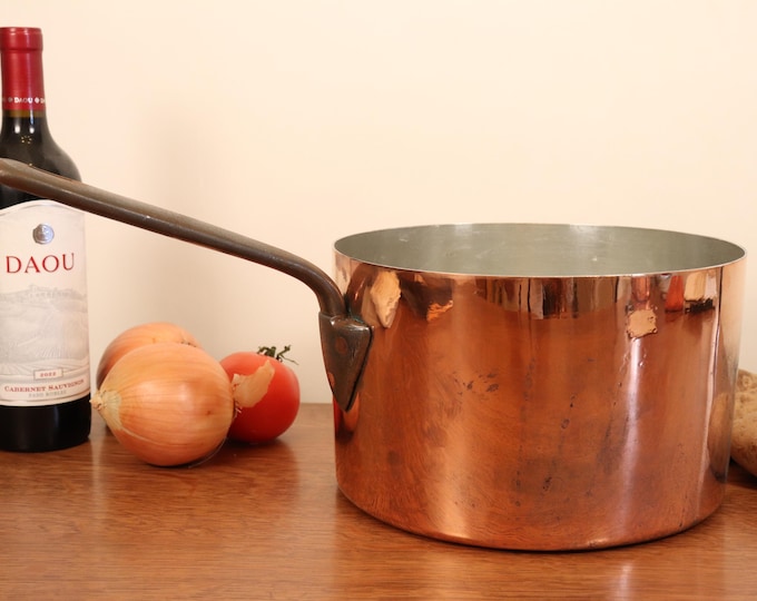 NEW TIN 10-1/2" Saucepan. 1.6mm, 6lb. 5oz. We specialize in vintage & antique copper cookware.