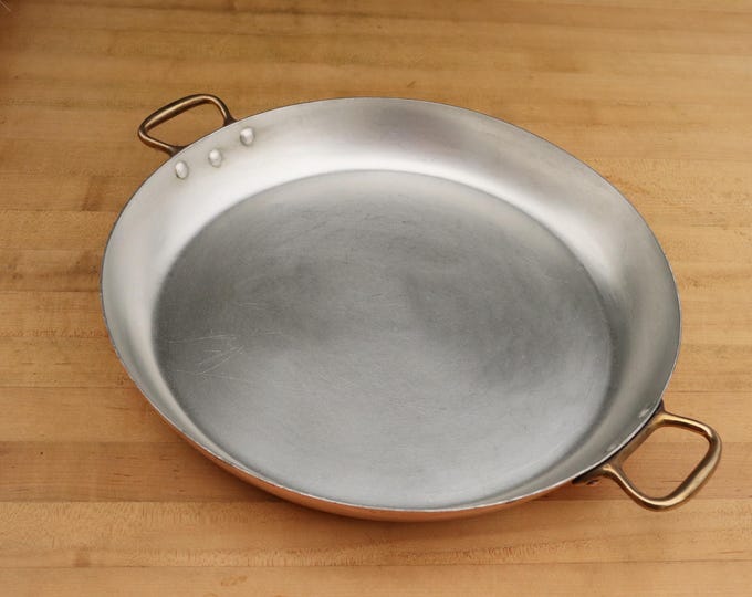 HUGE 16" BRIDGE Stamped Vintage Copper Roasting Pan. 7lb.  New Tin - Ready to use! 1.9mm,  Made in France.