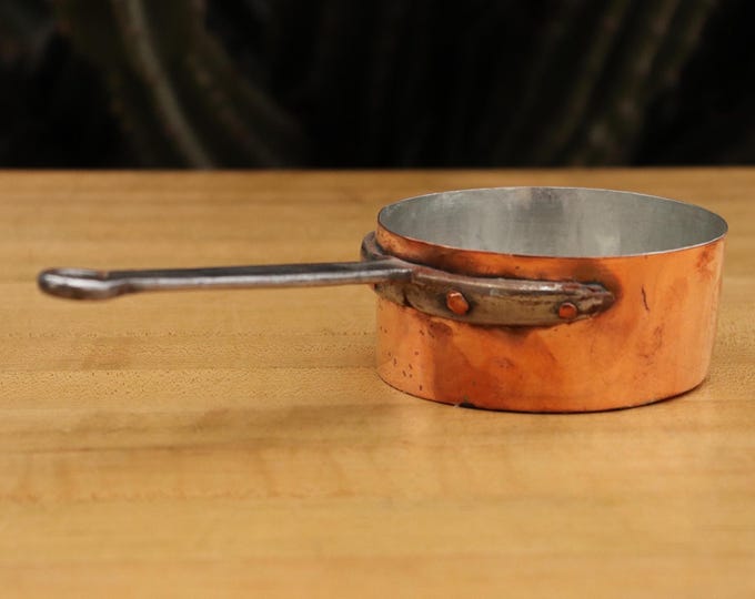 NEW TIN 4-3/8" Vintage Copper Saucepan with Cramp Seam/Dovetail. 1.0mm, 11oz. We specialize in vintage and antique copper cookware.