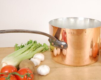 Dovetailed Vintage Copper Sauce Pan: 9-1/2&quot;, Retinned
