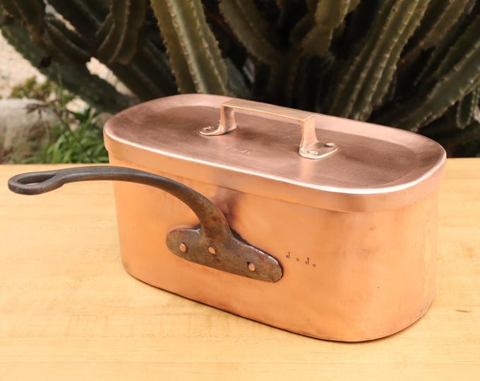 15-3/4" x 8-1/2" Daubiere. About 8" tall. Antique. 12 Pounds! Stamped J*J*. New TIn ready to use in your kitchen.