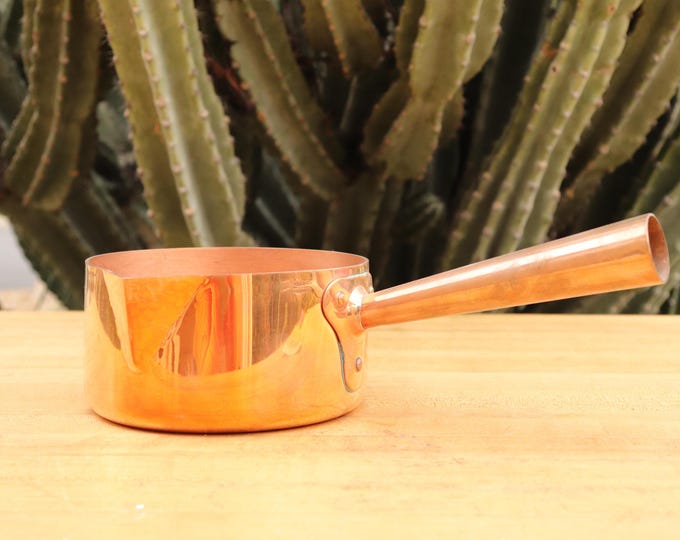 NEW TIN Villedieu Stamped 6-7/8" Copper Sugar Pan. 2.2mm, 2lb. 10oz. Made in France. We specialize in vintage and antique copper cookware.