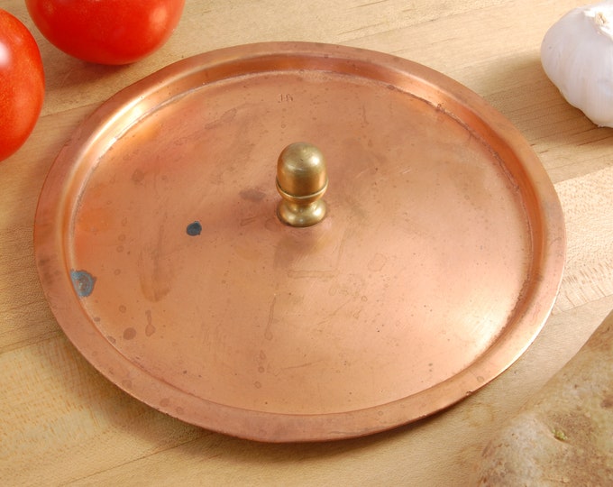 French 15cm Villedieu Vintage Copper Sauce Pan Lid. As Found. 1mm, 8oz. We sell vintage & antique copper cookware.
