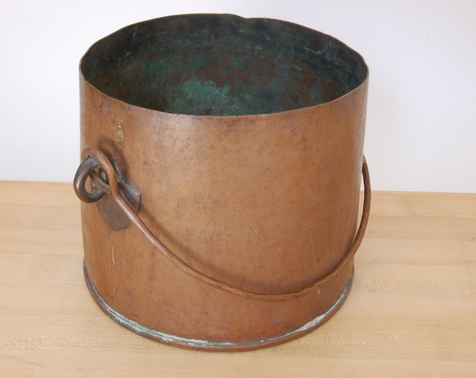 1890's Historic Alaskan/Russian Copper Pail. As Found. 1.7mm, 7lb. 1oz. We sell vintage & antique copper cookware.