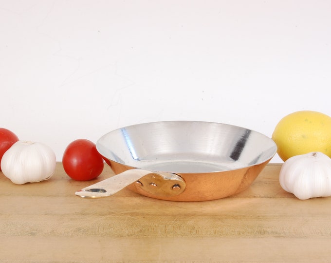 NEW TIN 2.0mm Pas Malines Stamped Vintage 6-3/8" Saute Pan. Made in Belgium. 1lb. 1oz. We sell vintage and antique copper cookware.