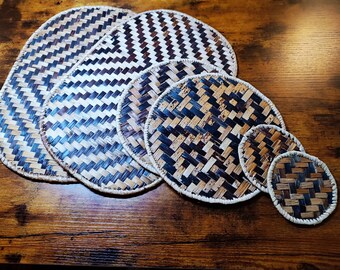 Handwoven Raffia Placemats, Rwandan Table Decor, Set of 6