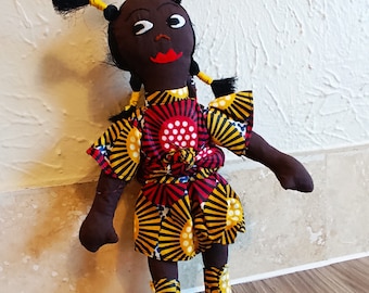 African Ankara Kitenge Print Dolls, Brown Skinned Doll, Hand made in Africa Dolls, Fabric Dolls, Rag Doll, Made in RWANDA.