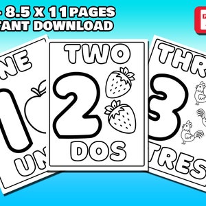 English To Spanish Bilingual Coloring 25 Pages 8.5 x 11 Coloring Book Digital Graphic Pdf Instant Download HomeSchool Spanish Worksheet